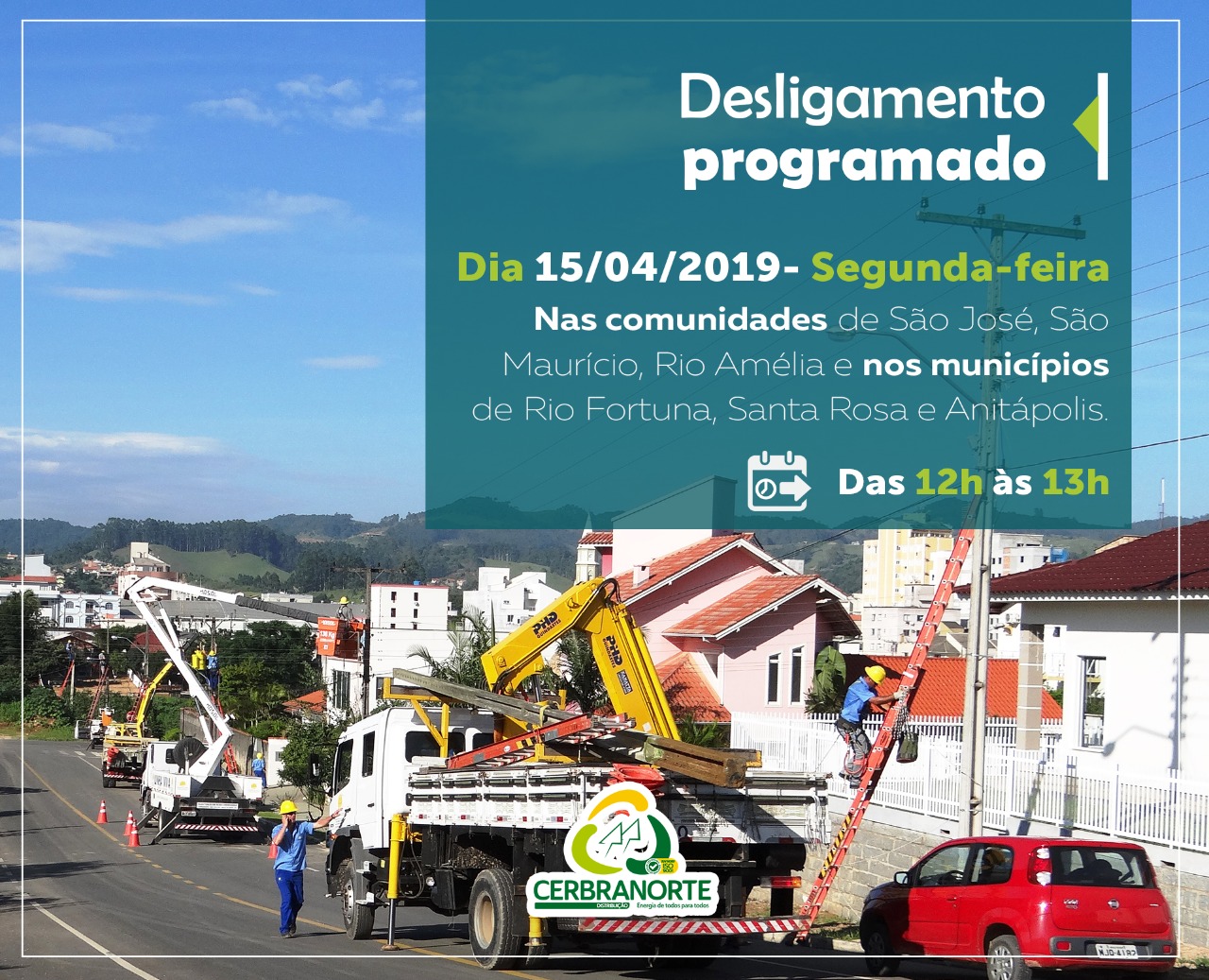 Rede elétrica será desligada nesta segunda-feira para reparos na região do Vale