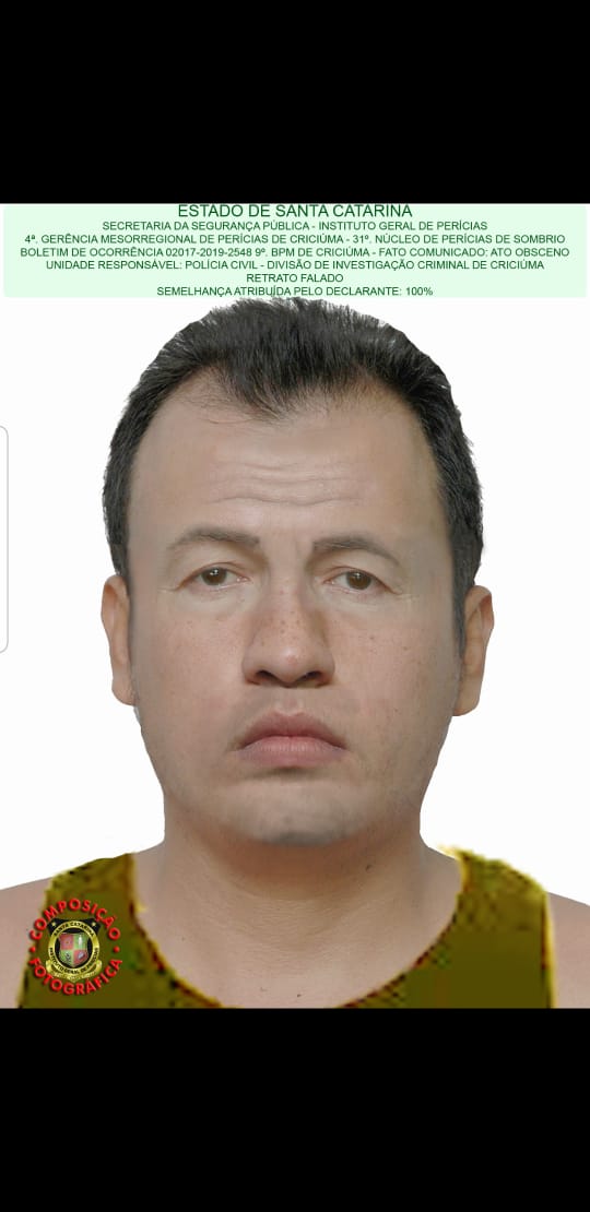 Criciúma: DIC divulga retrato falado de tarado da Cidade Mineira Nova