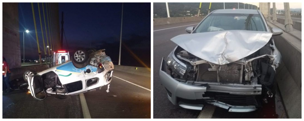 Capotamento seguido de colisão envolve veículo da prefeitura de Jacinto Machado na ponte de Laguna