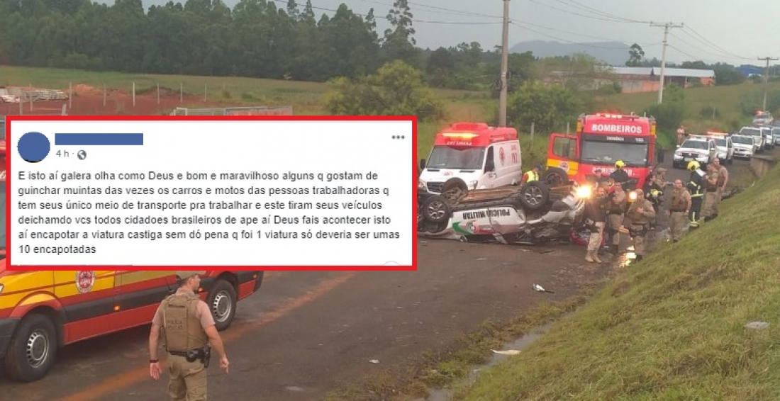 Comentário maldoso sobre acidente com viaturas de Içara gera indignação nas redes sociais