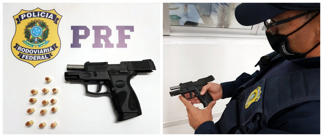 Briga no trânsito entre caminhoneiros termina com apreensão de pistola e munições na BR-101, em Tubarão