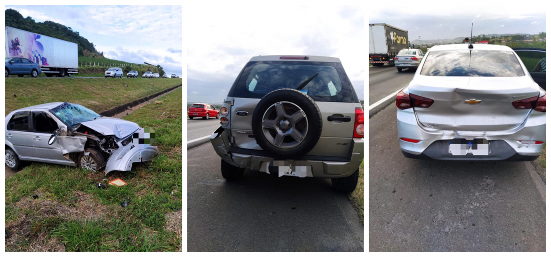 Engavetamento com três veículos deixa idoso ferido na BR-101 em Sangão