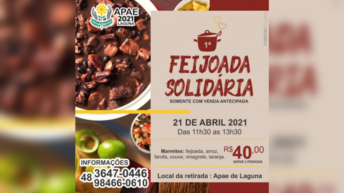 Apae de Laguna promove feijoada solidária na próxima semana