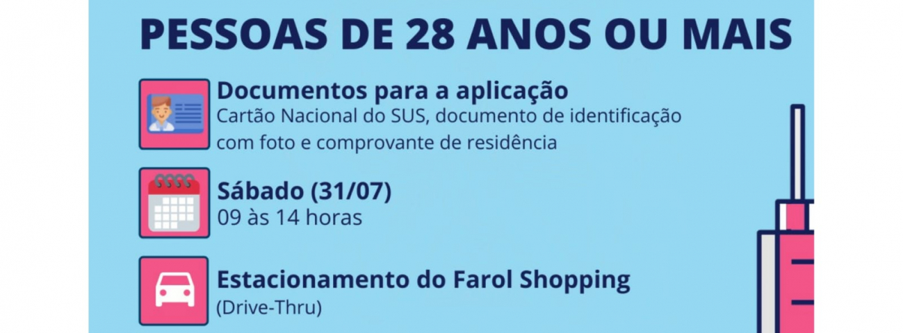 Tubarão vacina pessoas com 28 anos ou mais neste sábado (31)