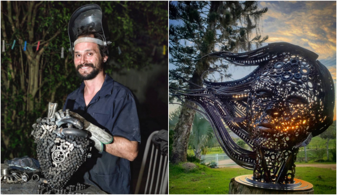 Artista de Tubarão transforma descartes de metal em esculturas deslumbrantes