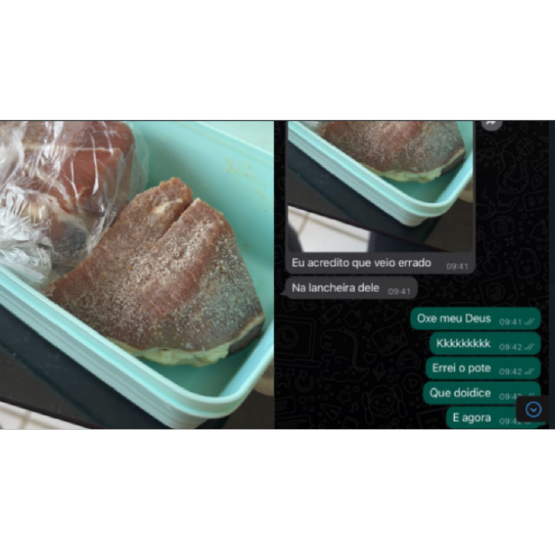 No país: mãe troca potes e manda carne congelada na lancheira do filho
