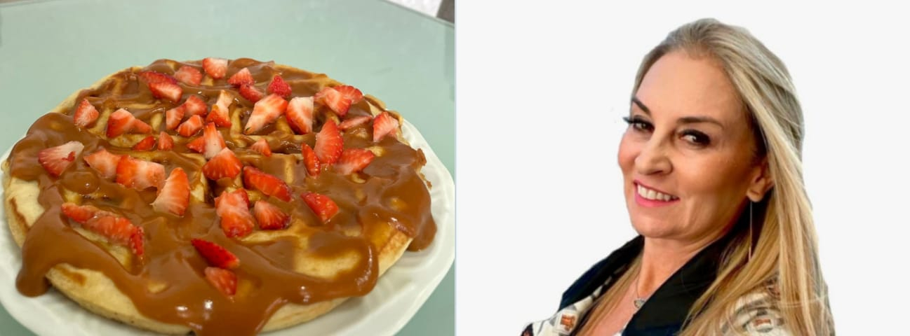 Gastronomia e saúde com Cláudia Levandoski: waffle com cobertura de doce de leite e morangos