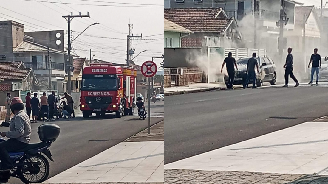 Carro pega fogo em Capivari de Baixo na tarde desta quinta-feira, 8