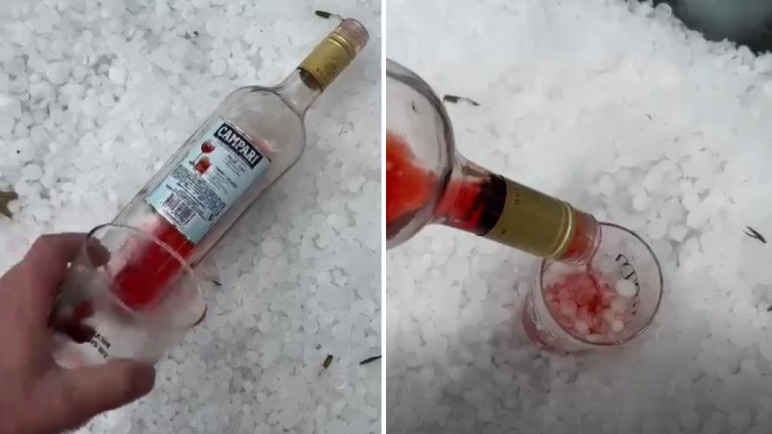 Criatividade sob a adversidade: morador de Lages usa granizo para gelar bebida