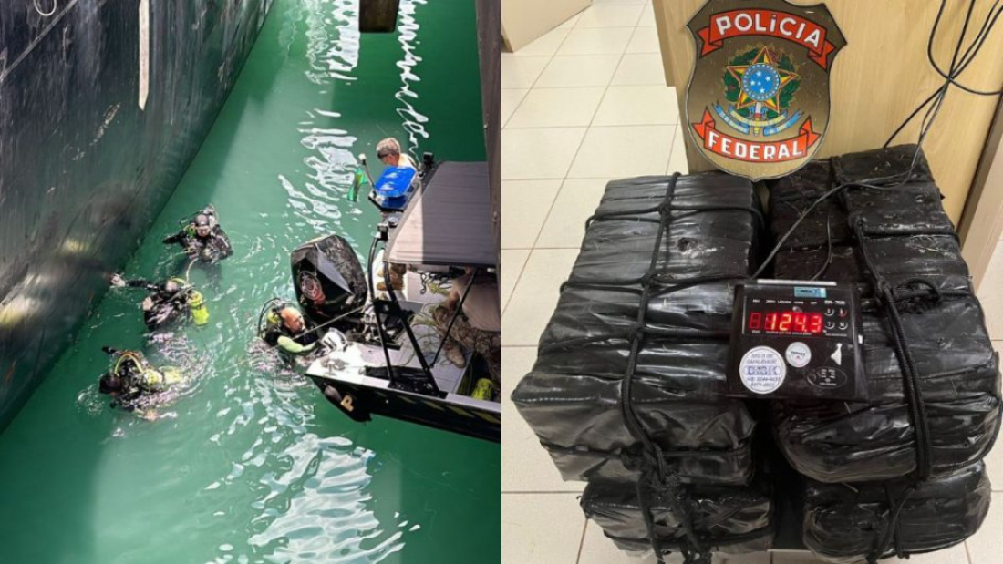 PRF apreende 124 quilos de cocaína em casco de navio em Imbituba