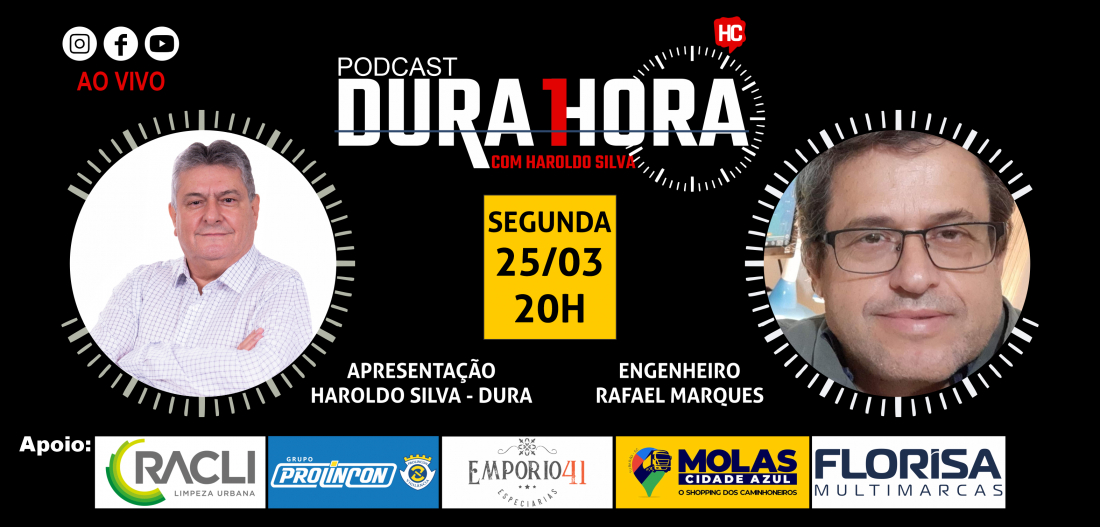 É hoje! Engenheiro Rafael Marques é o convidado do Podcast Dura 1 Hora desta segunda-feira, 25