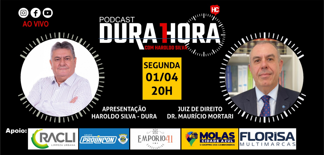 Juiz de Direito, Dr. Maurício Mortari, é o convidado do Podcast Dura 1 Hora desta segunda, 1