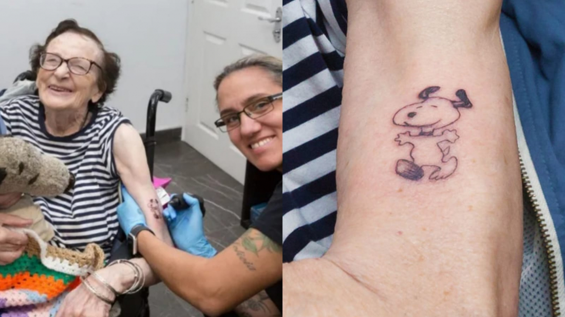 Mundo: idosa de 89 anos realiza sonho de adolescência de tatuar o Snoopy