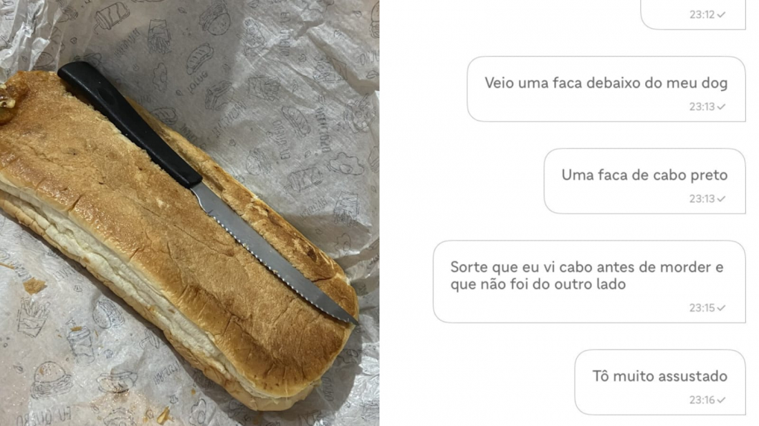 Brasil: jovem pede cachorro-quente e lanche vem prensado com faca embaixo