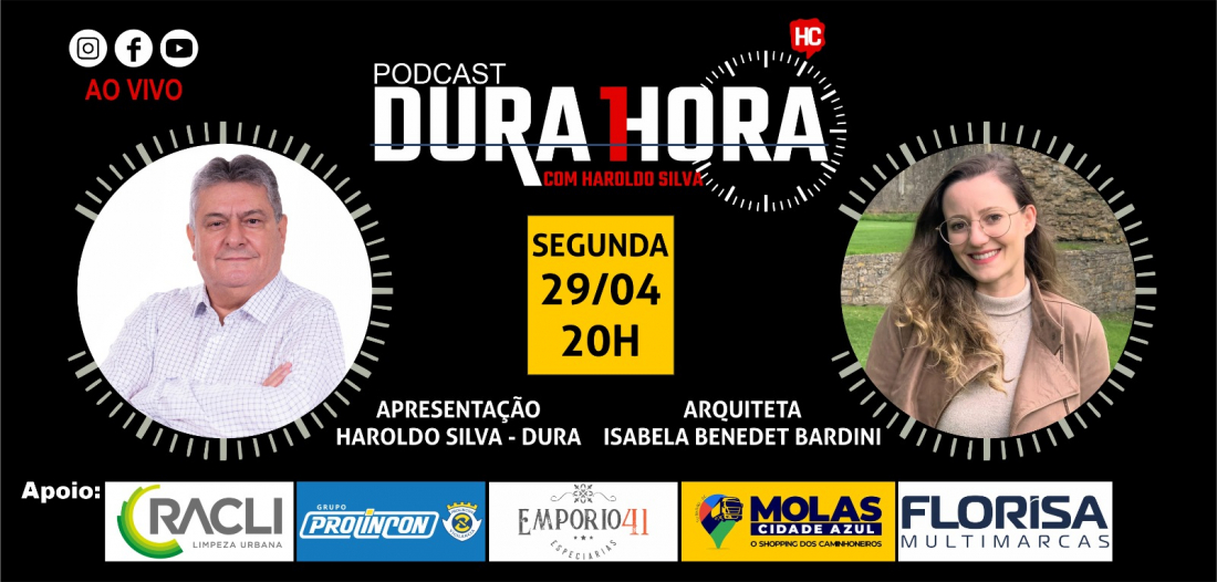 Arquiteta Isabela Benedet Bardini é a convidada do Podcast 'Dura 1 Hora' desta segunda-feira, 29