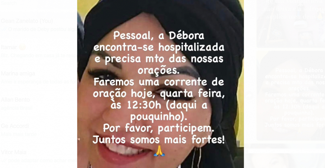 Família pede orações por comunicadora Deby, mais uma vez hospitalizada