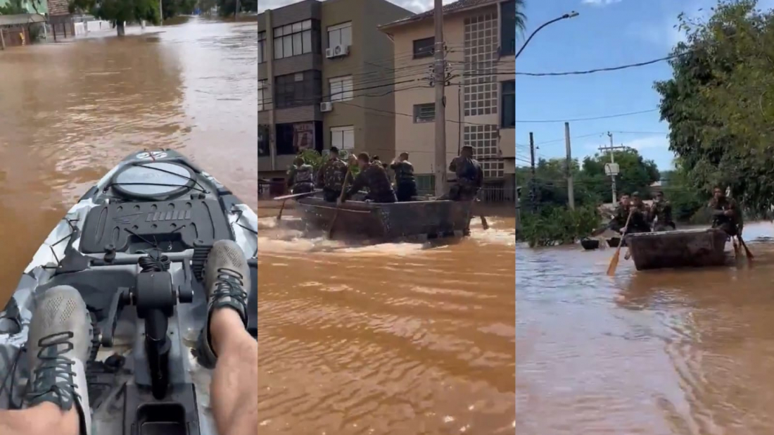 No RS: com um caiaque, voluntário ultrapassa barco com 6 militares e vídeo viraliza