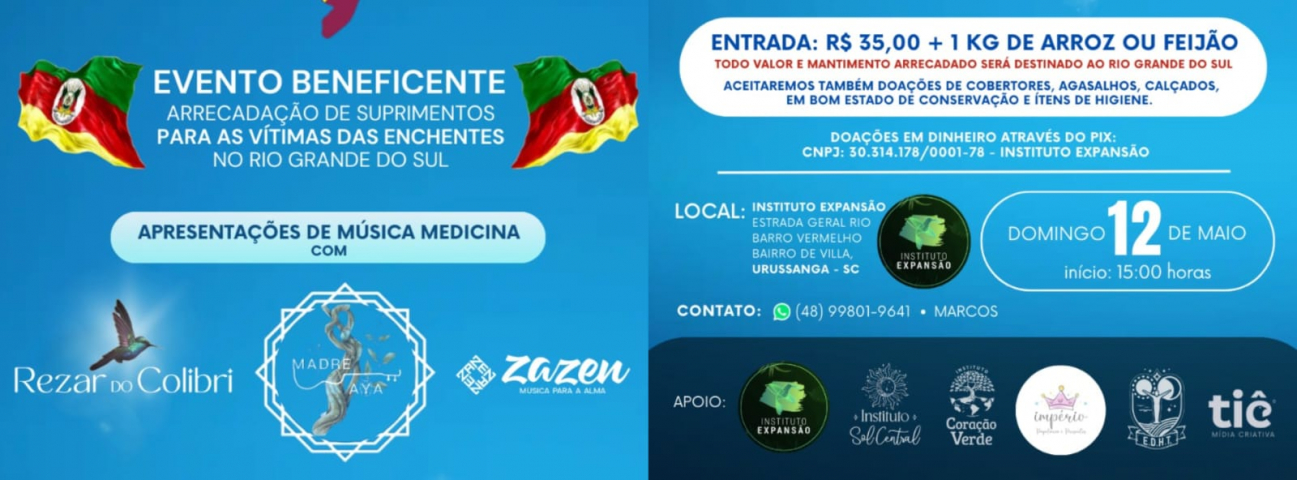 Evento beneficente em Urussanga arrecada doações para os gaúchos neste domingo (12)