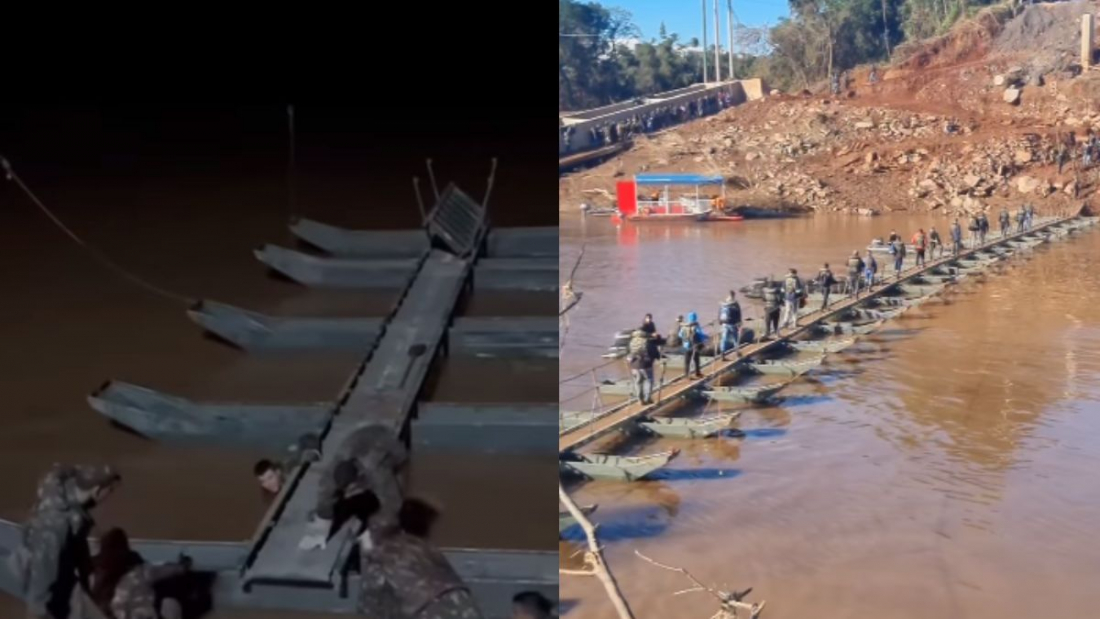 RS: batalhão do exército de SC chama atenção após construir ponte flutuante
