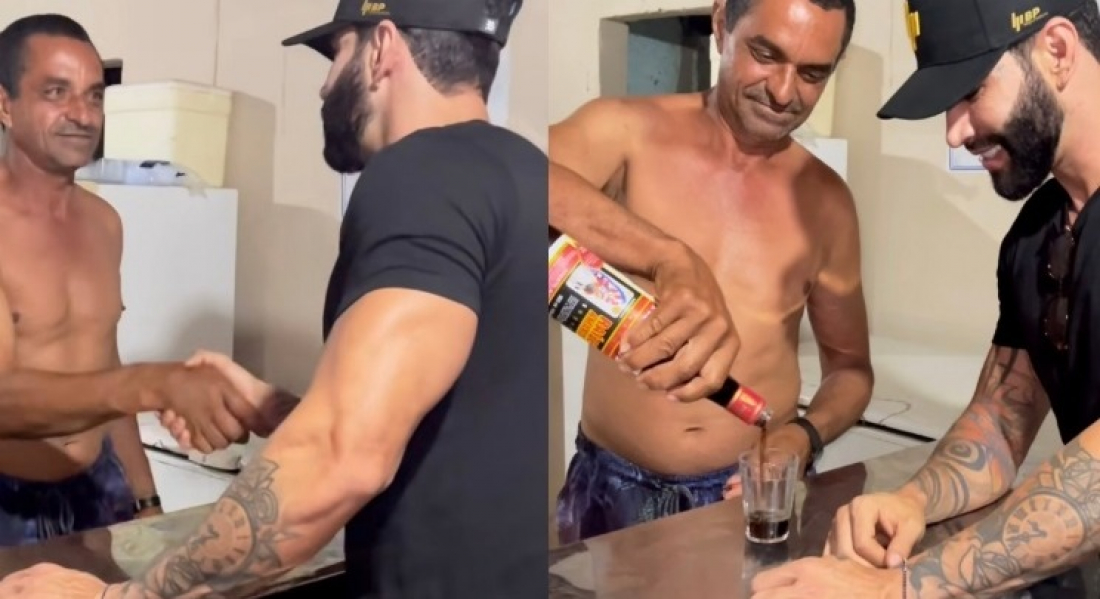 Gusttavo Lima viraliza ao beber cachaça em bar do interior