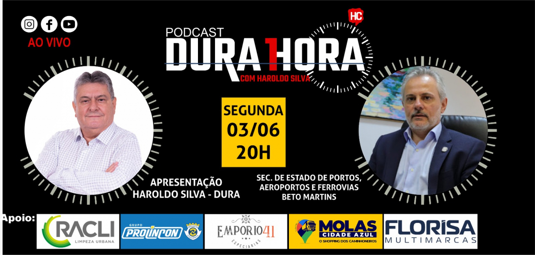 Secretario de Estado Beto Martins é o entrevistado do Dura 1 Hora desta segunda-feira (3)
