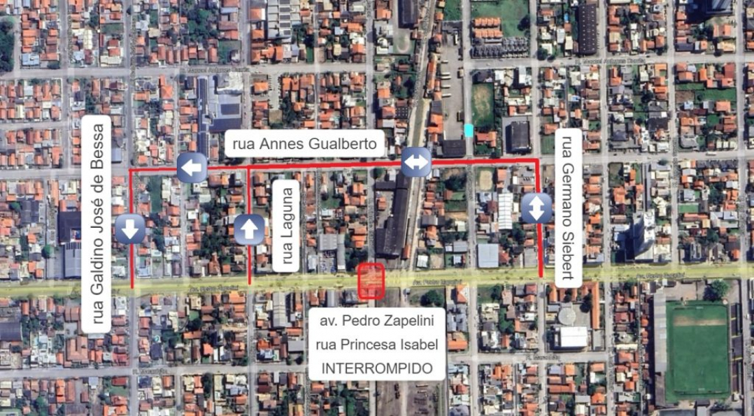 Cruzamento entre Av. Pedro Zapelini e rua Princesa Isabel será interrompido neste sábado