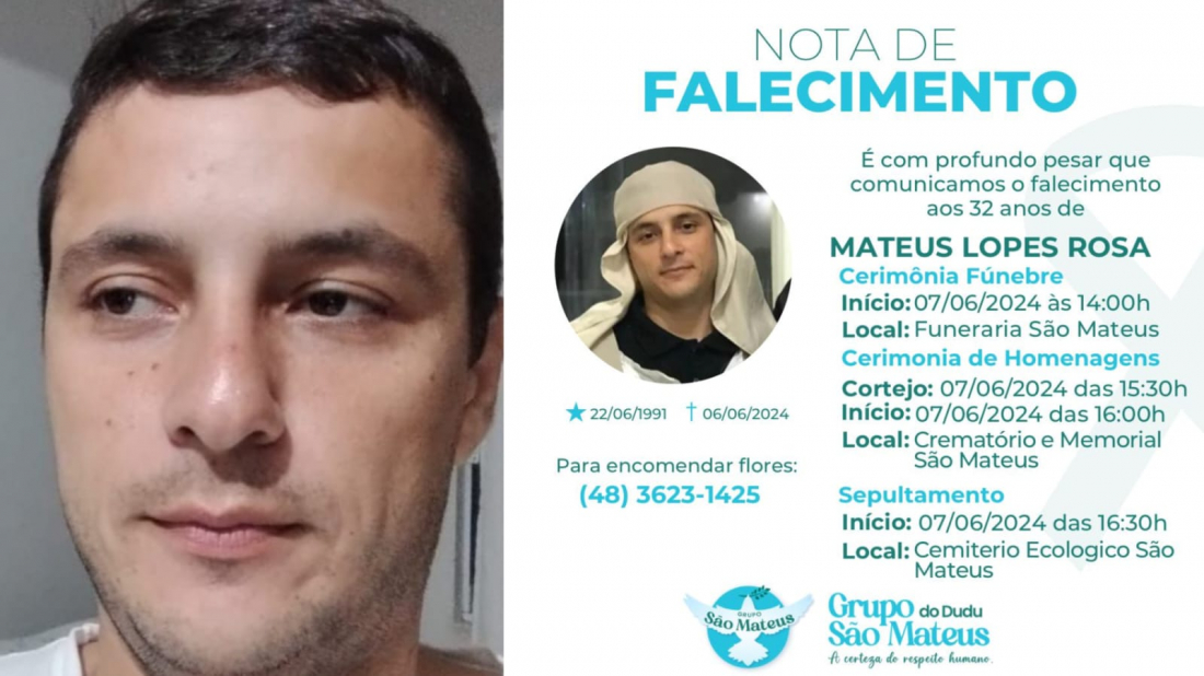 Mateus Lopes será velado nesta sexta (7) em Tubarão