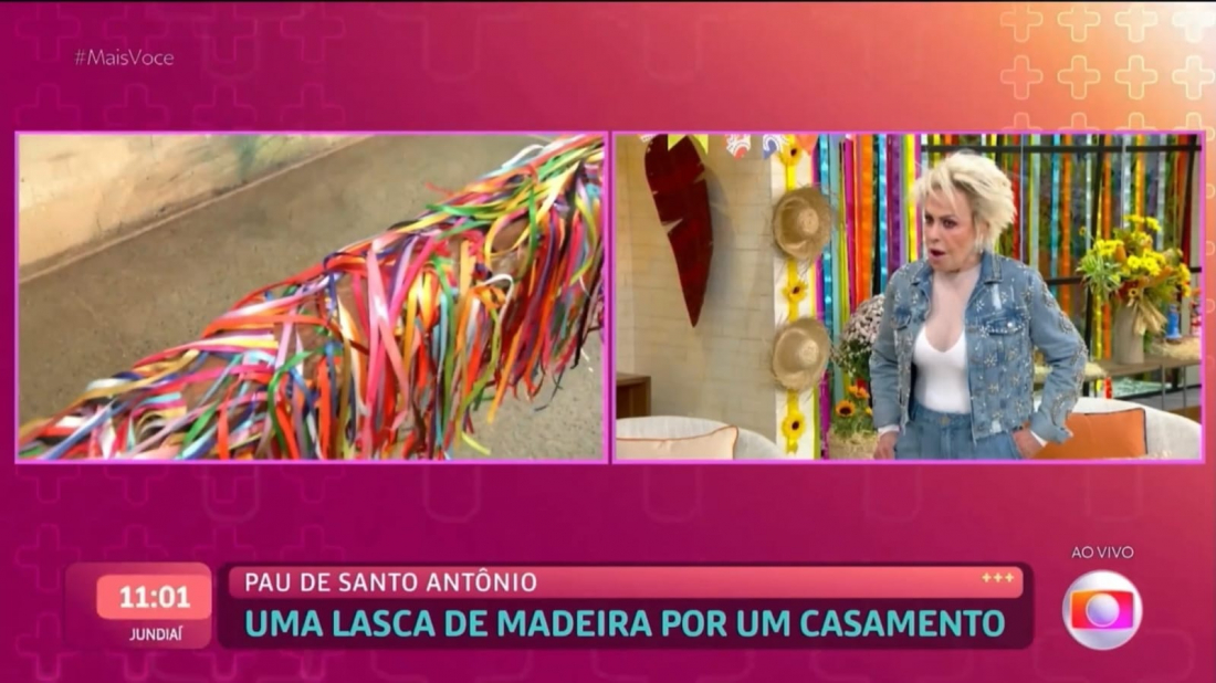 Ana Maria Braga viraliza ao segurar risada em reportagem sobre 'pau de Santo Antônio'