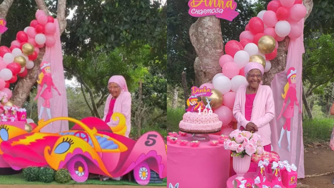 Idosa celebra aniversário de 108 anos com decoração da Penélope Charmosa no interior da Bahia