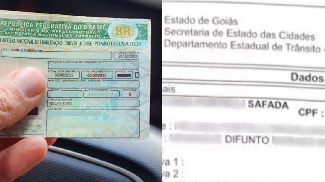 Mulher tem nome na CNH trocado por 'safada' e sobrenome do pai como 'defunto' em Goiás