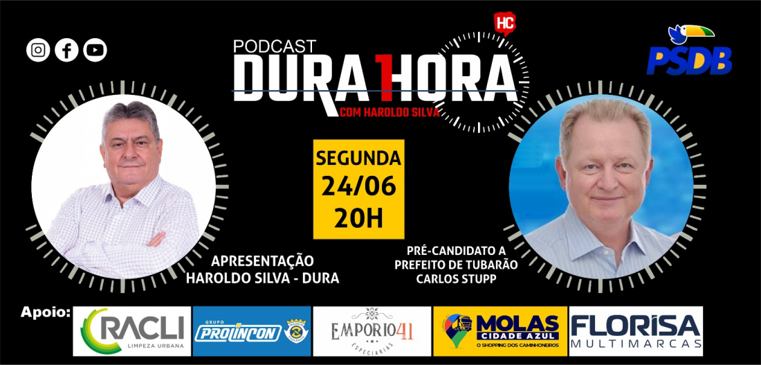 Ex-prefeito e pré-candidato, Carlos Stüpp é o convidado do Dura 1 Hora desta segunda-feira (24)