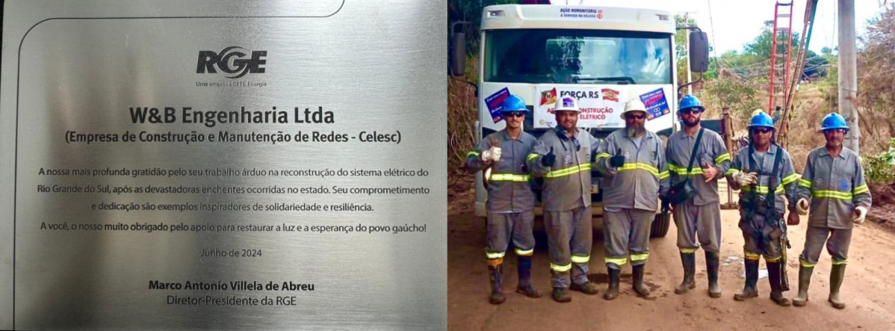 W&B Engenharia recebe homenagem por apoio na reconstrução do sistema elétrico no RS