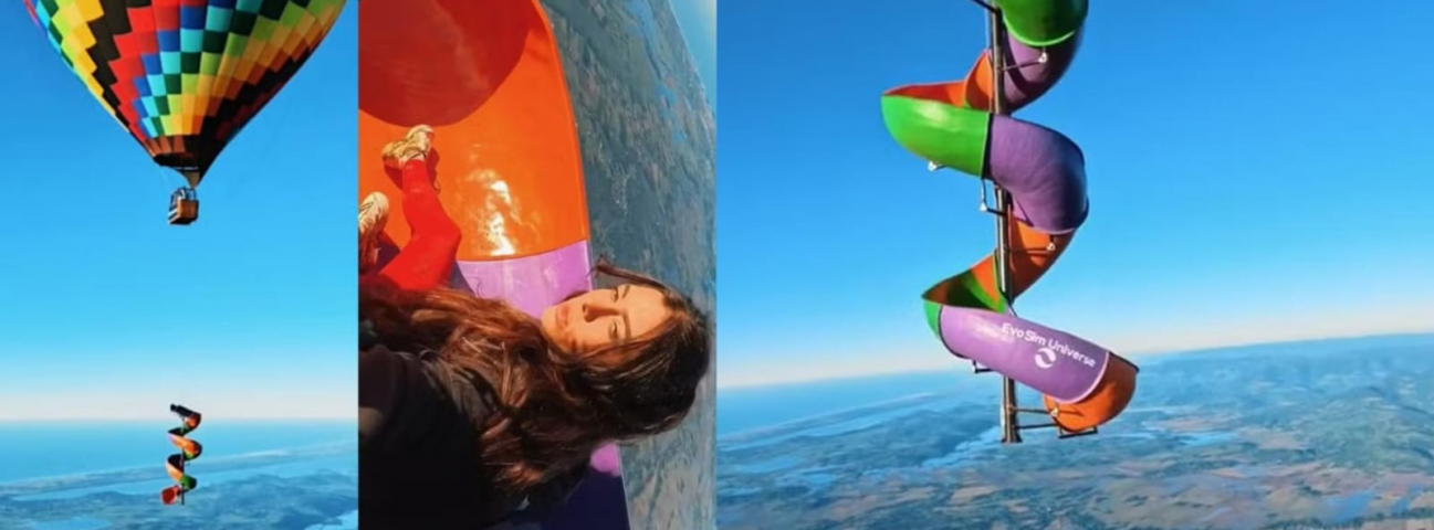 Em SC: paraquedista pula de toboágua anexado a balão a 3 mil metros de altura