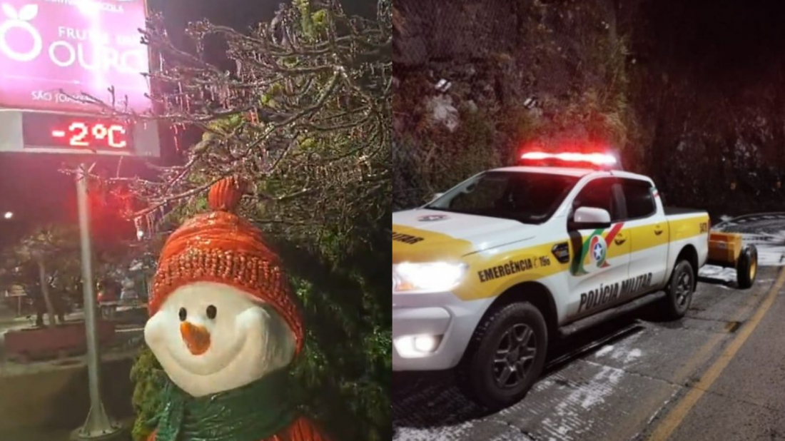 Árvores congeladas e 800 kg de sal na Serra: baixas temperaturas em toda SC neste domingo (30)