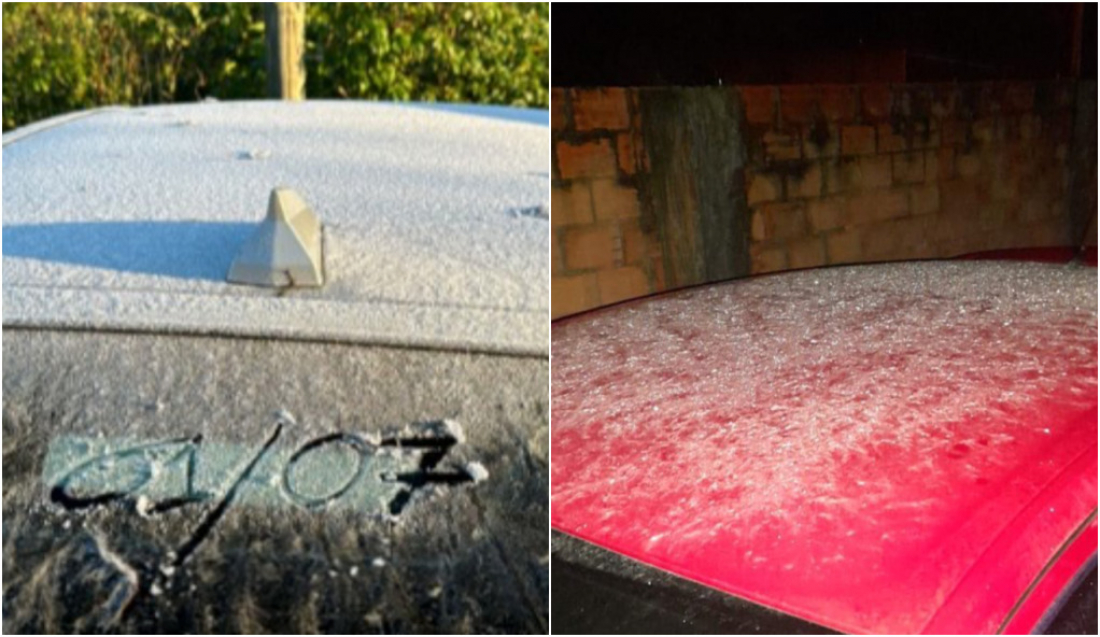 FOTOS: Moradores de Tubarão registram geada sobre veículos nesta segunda-feira, 1