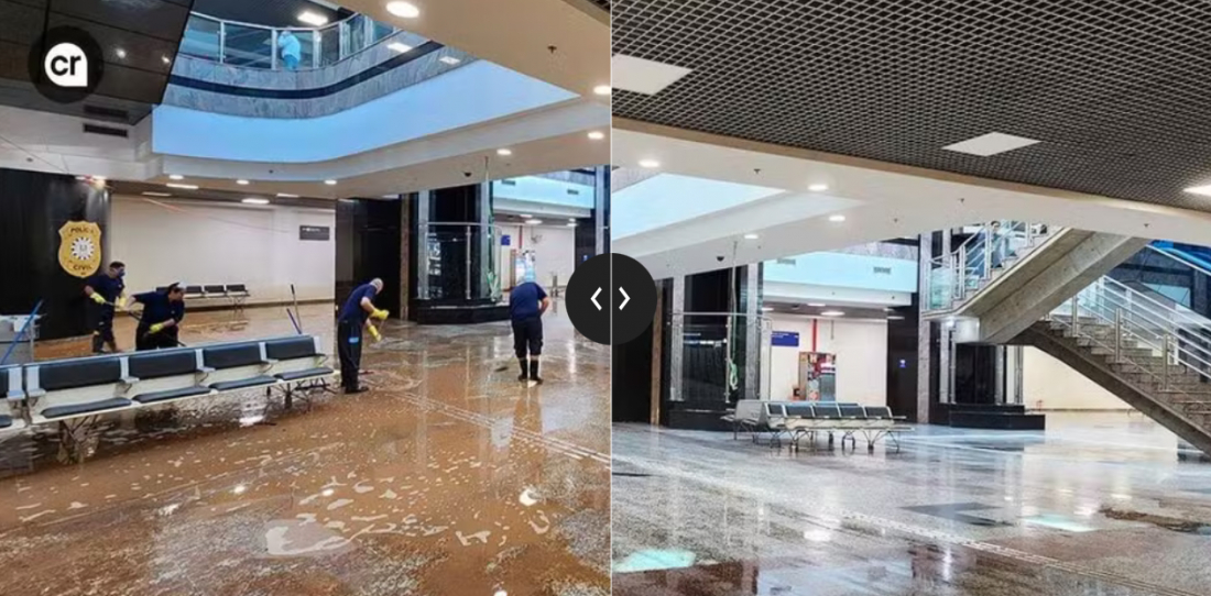 Limpeza do piso de terminal de passageiros do aeroporto de Porto Alegre é concluída