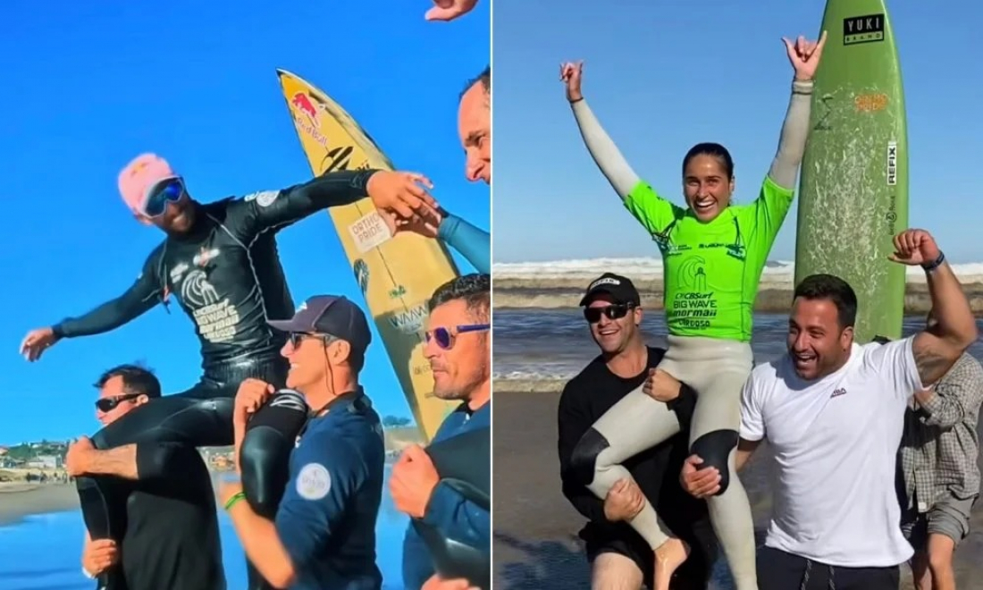 Lucas Chumbo e Michele Bouillons dominam evento de surf de ondas grandes em Laguna