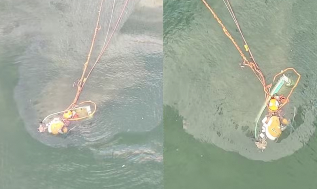 Naufrágio de barco pesqueiro com 17 tripulantes causa poluição hídrica em Laguna