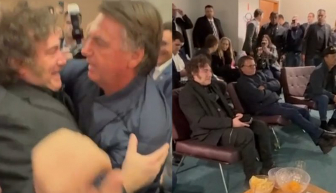(Vídeo) Milei chega em SC e é recepcionado por Bolsonaro com abraço