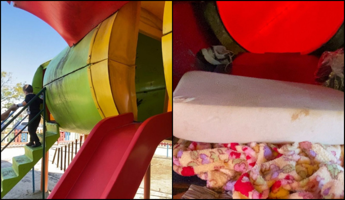 (Vídeo) Exclusivo: Brinquedo da Praça do Avião, em Tubarão, vira abrigo para morador de rua