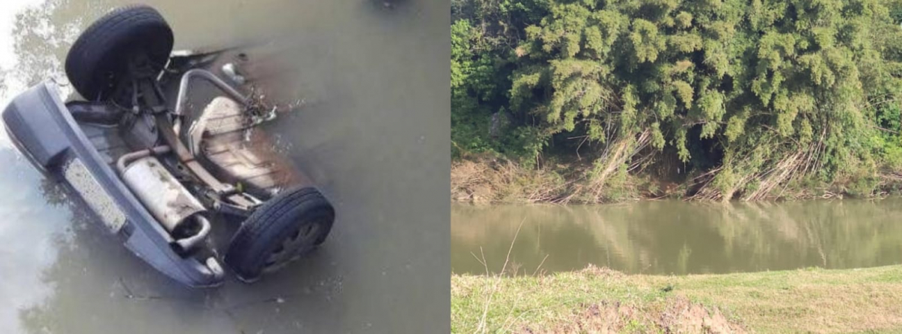Corpo de Bombeiros e Polícia MIlitar ainda atuam na ocorrência do veículo encontrado submerso no Rio Tubarão