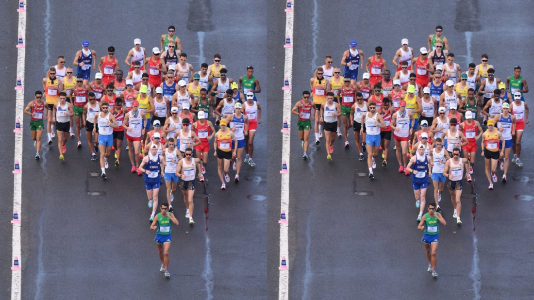 Foto de Caio Bonfim, prata na marcha atlética, viraliza ao 'formar' mapa do Brasil