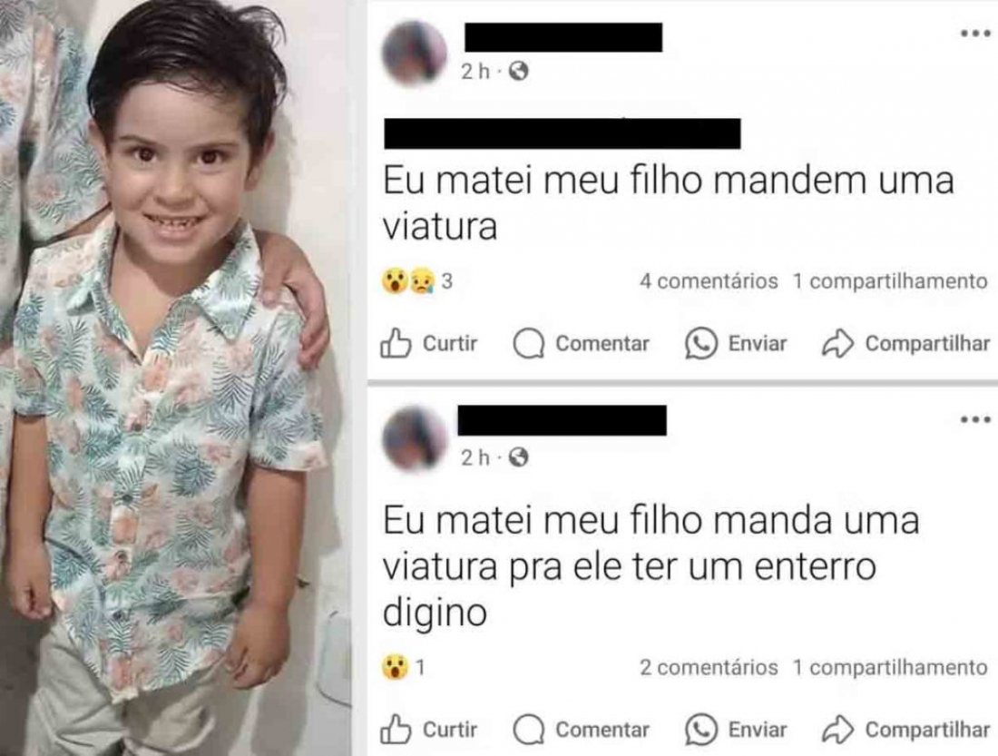 'Mandem uma viatura', pede mãe, nas redes sociais, após matar filho autista de 3 anos