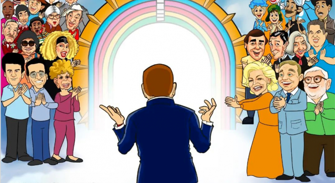 Silvio Santos é recebido por Gugu e Hebe no céu em charge emocionante