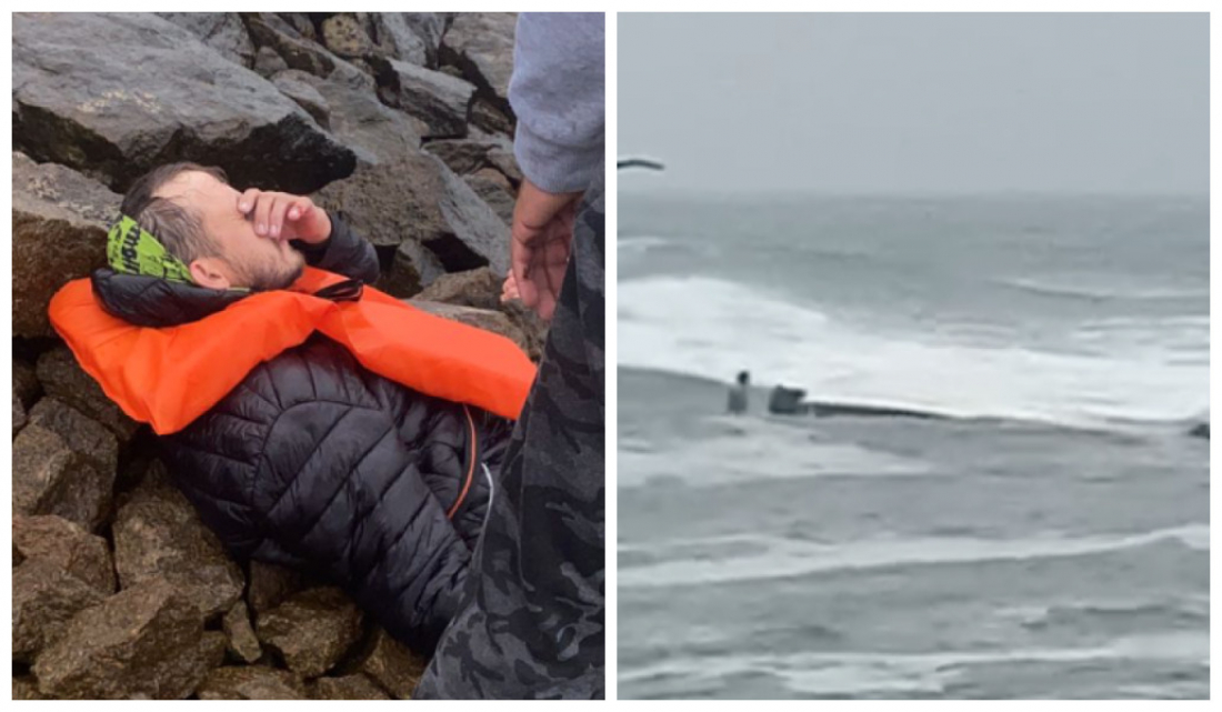 (Vídeo) Embarcação vira e sete tripulantes são resgatados do mar em Laguna