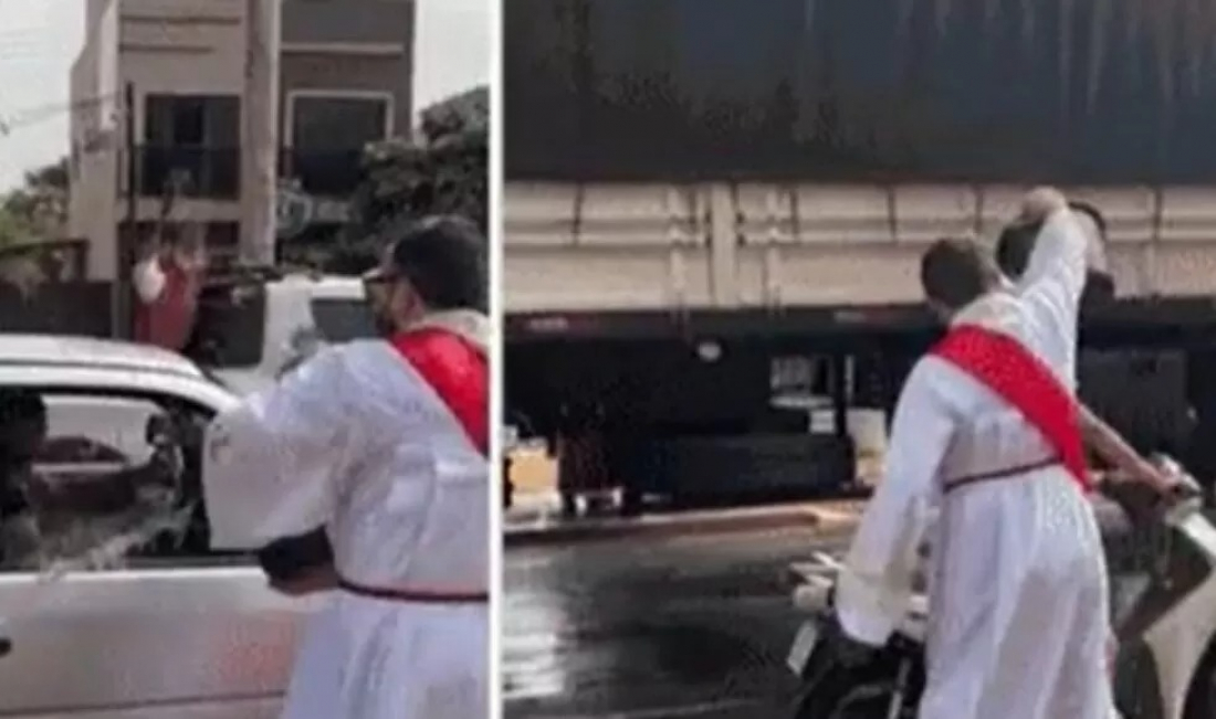 Brasil: diácono viraliza ao abençoar motoristas com 'baldada' de água benta