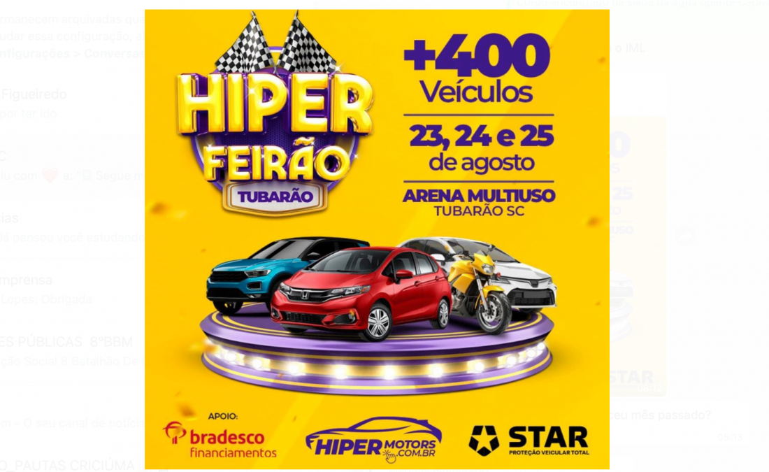 Hiper Feirão Tubarão acontece no próximo final de semana em Tubarão com mais de 400 veículos