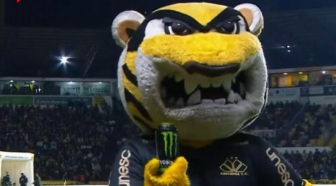 Mascote do Criciúma provoca o time do Red Bull Bragantino com uma latinha de 'Monster'