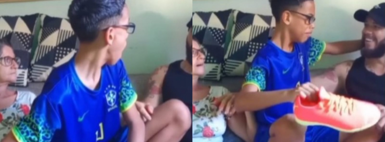 Brasil: pai presenteia filho com chuteira igual a de Neymar e filho se emociona; assista