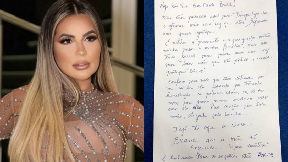'A mãe tá enjaulada': Deolane Bezerra escreve carta após prisão e nega ter cometido crimes
